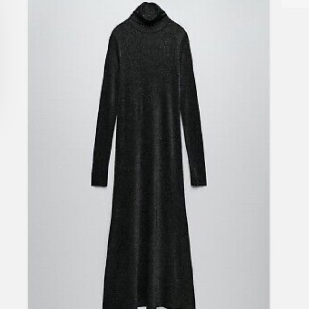 NWT ZARA METALLIC THREAD KNIT DRESS LIMITED EDITION- BLACK SIZE S